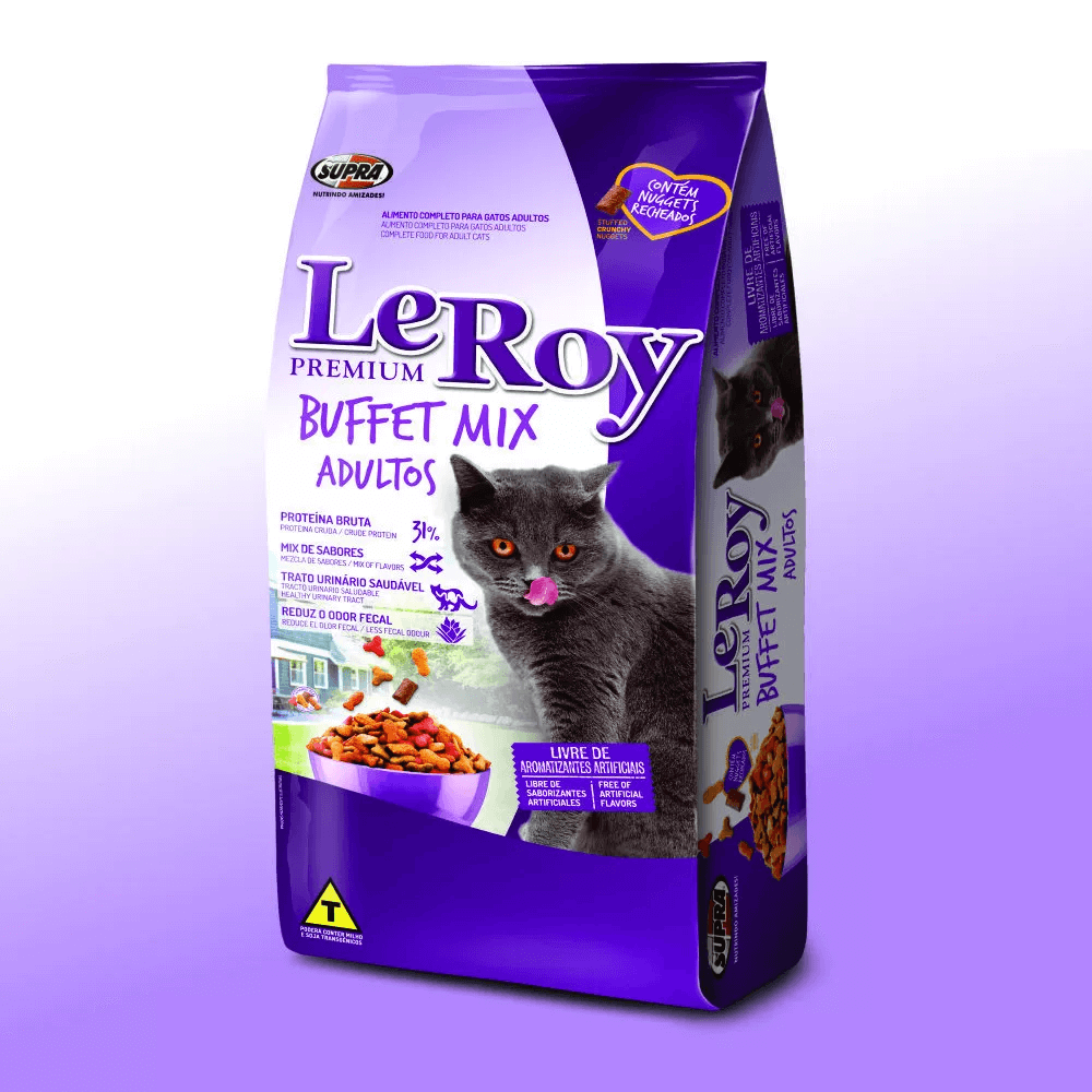 pacote-de-racao-da-marca-leroy-para-gatos-adultos-buffet-mix